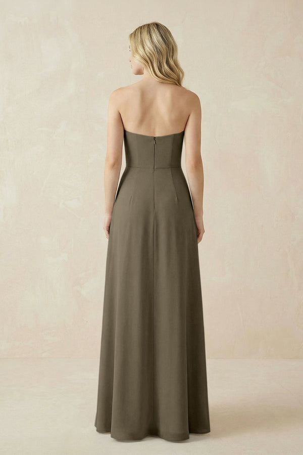 Strapless A - Line Chiffon Bridesmaid Dress With Slit in Willow Green - KissProm Bridesmaid Dresses