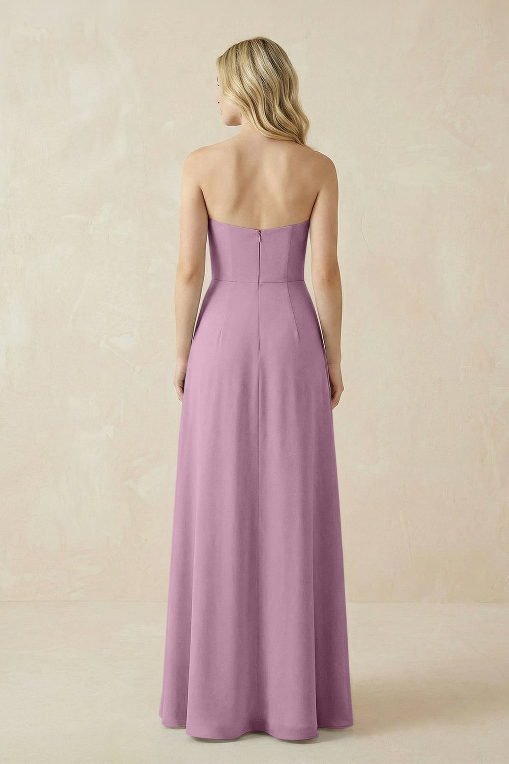 Strapless A - Line Chiffon Bridesmaid Dress With Slit in Wisteria - KissProm Bridesmaid Dresses