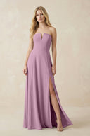 Strapless A - Line Chiffon Bridesmaid Dress With Slit in Wisteria - KissProm Bridesmaid Dresses