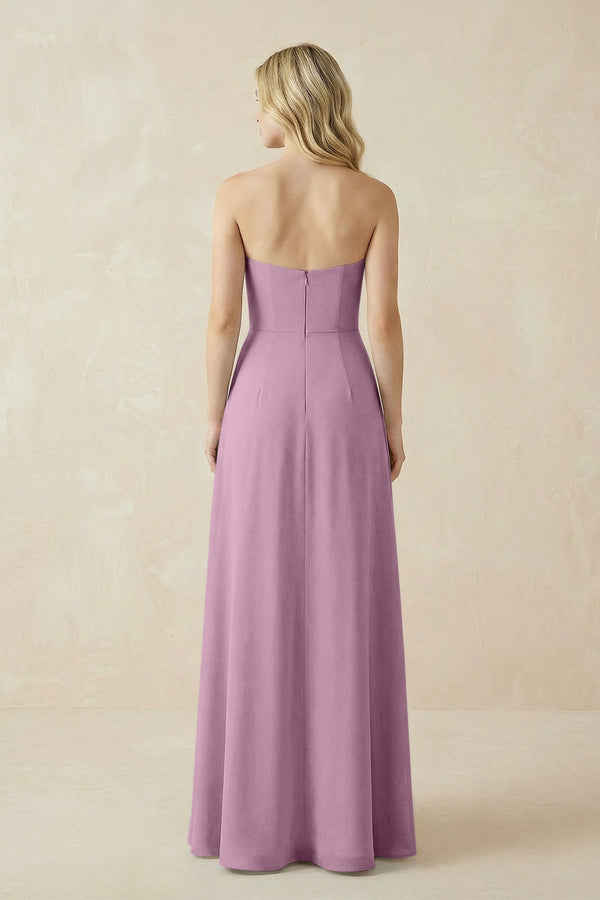 Strapless A - Line Chiffon Bridesmaid Dress With Slit in Wisteria - KissProm Bridesmaid Dresses