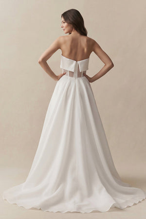 Strapless A - Line Chiffon Ruched Wedding Dress in White - KissProm Wedding Dresses