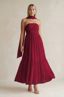 Strapless A - Line Chiffon Ruffled Bridesmaid Dress With Ribbon in Berry - KissProm Bridesmaid Dresses