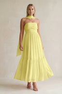 Strapless A - Line Chiffon Ruffled Bridesmaid Dress With Ribbon in Buttercup - KissProm Bridesmaid Dresses