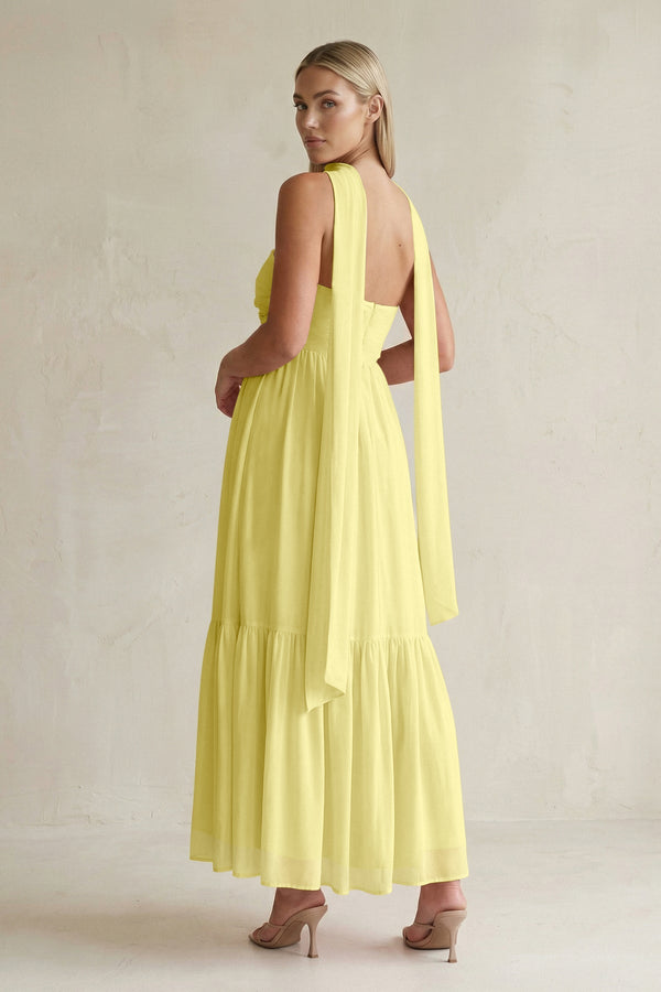Strapless A - Line Chiffon Ruffled Bridesmaid Dress With Ribbon in Buttercup - KissProm Bridesmaid Dresses