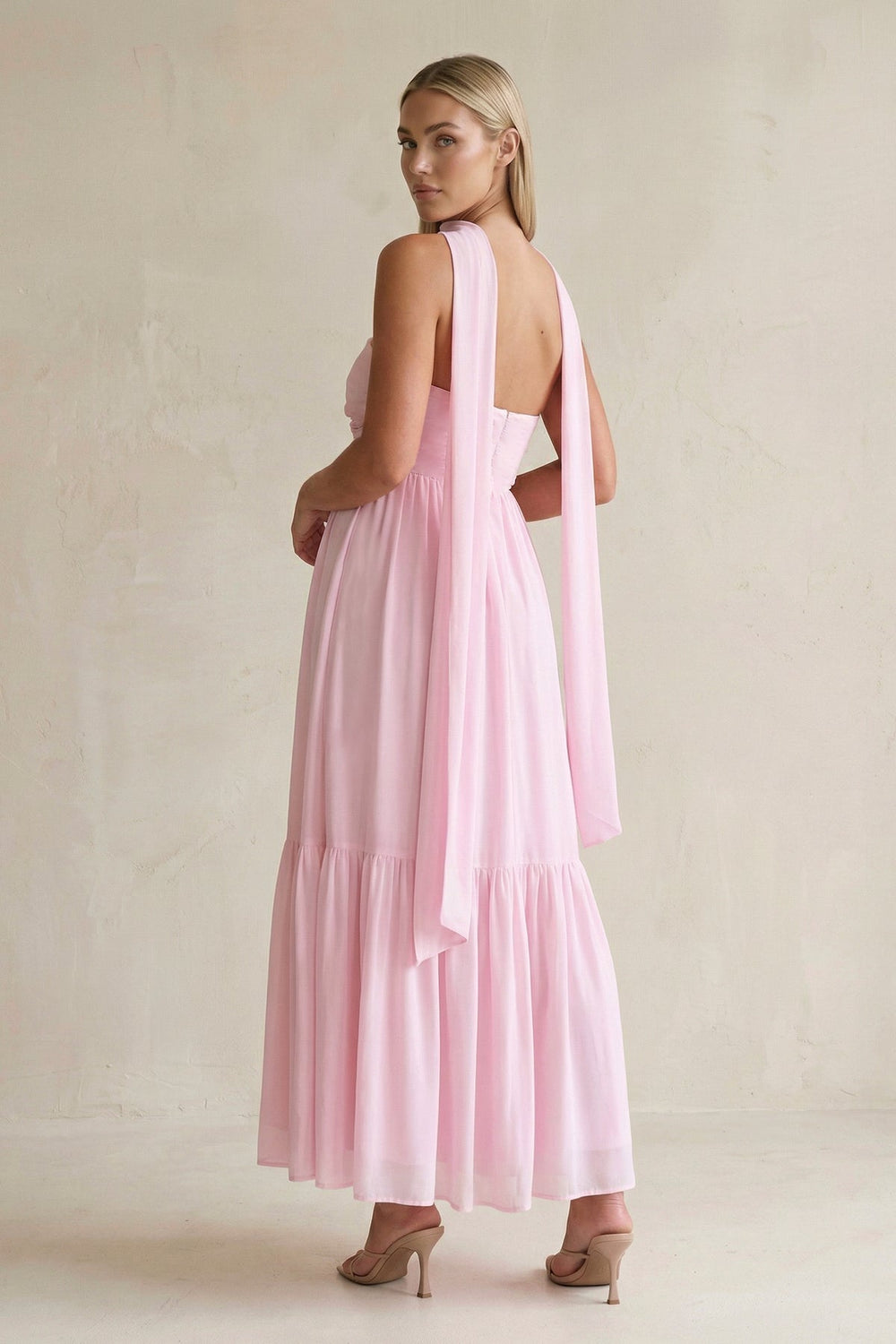 Strapless A - Line Chiffon Ruffled Bridesmaid Dress With Ribbon in Candy Pink - KissProm Bridesmaid Dresses