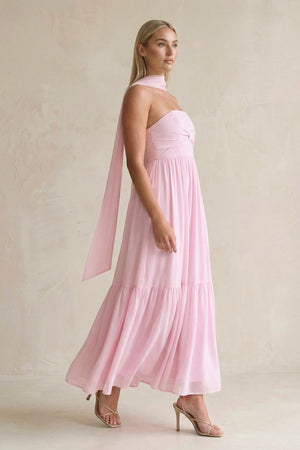 Strapless A - Line Chiffon Ruffled Bridesmaid Dress With Ribbon in Candy Pink - KissProm Bridesmaid Dresses