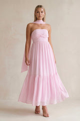 Strapless A - Line Chiffon Ruffled Bridesmaid Dress With Ribbon in Candy Pink - KissProm Bridesmaid Dresses