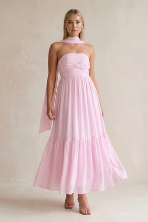 Strapless A - Line Chiffon Ruffled Bridesmaid Dress With Ribbon in Candy Pink - KissProm Bridesmaid Dresses