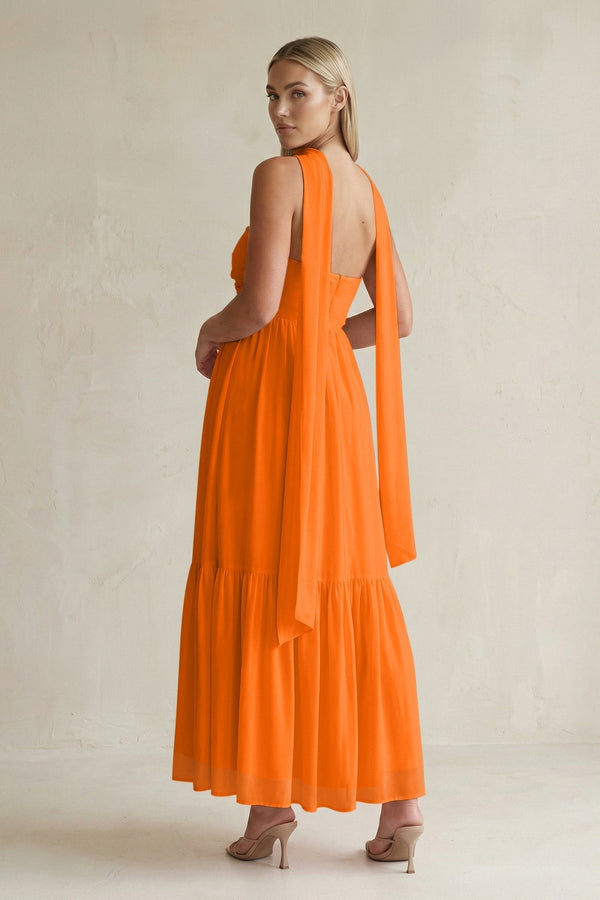 Strapless A - Line Chiffon Ruffled Bridesmaid Dress With Ribbon in Cinnamon - KissProm Bridesmaid Dresses