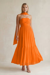 Strapless A - Line Chiffon Ruffled Bridesmaid Dress With Ribbon in Cinnamon - KissProm Bridesmaid Dresses