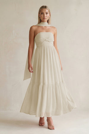 Strapless A - Line Chiffon Ruffled Bridesmaid Dress With Ribbon in Dove Gray - KissProm Bridesmaid Dresses