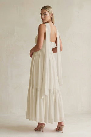 Strapless A - Line Chiffon Ruffled Bridesmaid Dress With Ribbon in Dove Gray - KissProm Bridesmaid Dresses