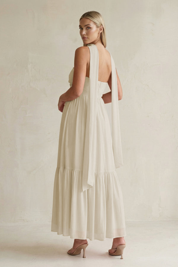 Strapless A - Line Chiffon Ruffled Bridesmaid Dress With Ribbon in Dove Gray - KissProm Bridesmaid Dresses