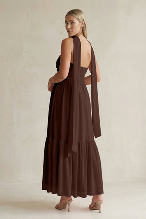 Strapless A - Line Chiffon Ruffled Bridesmaid Dress With Ribbon in Espresso - KissProm Bridesmaid Dresses