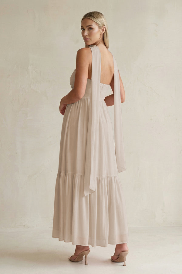 Strapless A - Line Chiffon Ruffled Bridesmaid Dress With Ribbon in Frost - KissProm Bridesmaid Dresses