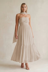 Strapless A - Line Chiffon Ruffled Bridesmaid Dress With Ribbon in Frost - KissProm Bridesmaid Dresses