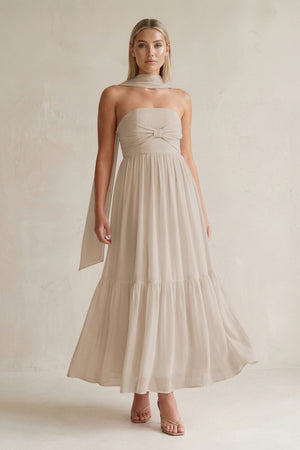 Strapless A - Line Chiffon Ruffled Bridesmaid Dress With Ribbon in Frost - KissProm Bridesmaid Dresses