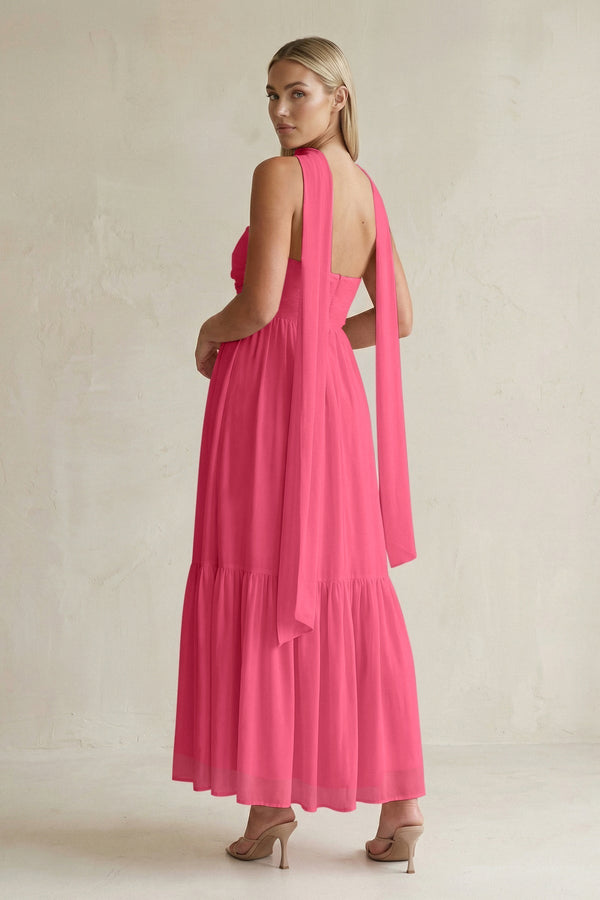 Strapless A - Line Chiffon Ruffled Bridesmaid Dress With Ribbon in Fuchsia - KissProm Bridesmaid Dresses