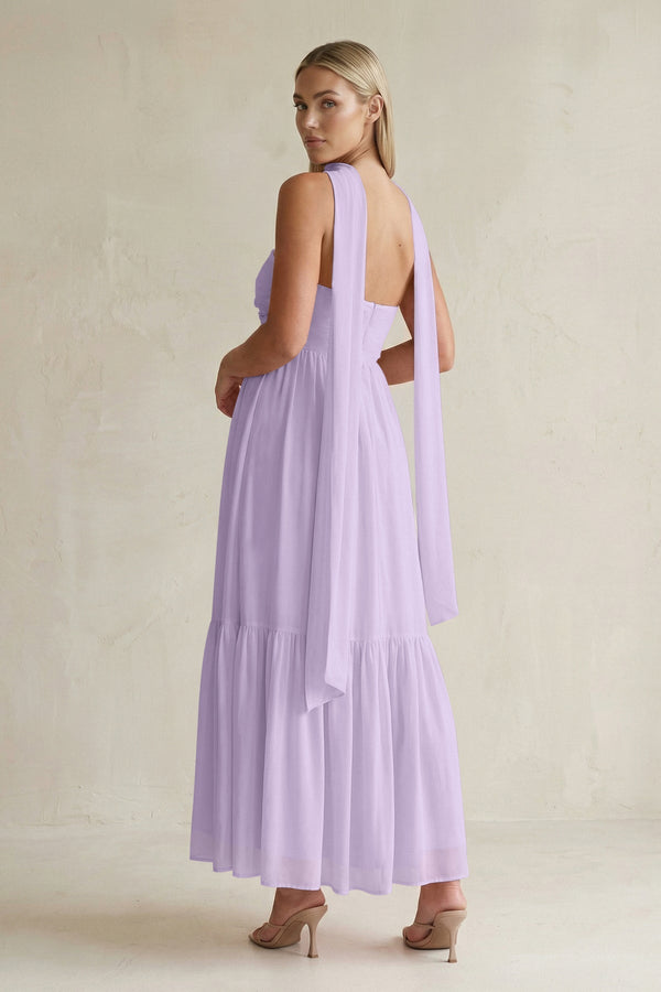 Strapless A - Line Chiffon Ruffled Bridesmaid Dress With Ribbon in Lavender - KissProm Bridesmaid Dresses