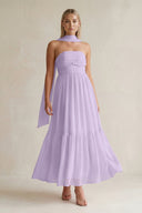 Strapless A - Line Chiffon Ruffled Bridesmaid Dress With Ribbon in Lavender - KissProm Bridesmaid Dresses