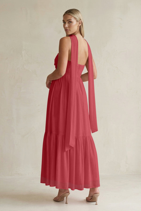 Strapless A - Line Chiffon Ruffled Bridesmaid Dress With Ribbon in Merlot - KissProm Bridesmaid Dresses