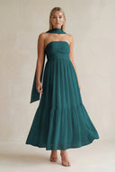 Strapless A - Line Chiffon Ruffled Bridesmaid Dress With Ribbon in Pine - KissProm Bridesmaid Dresses