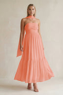 Strapless A - Line Chiffon Ruffled Bridesmaid Dress With Ribbon in Rosette - KissProm Bridesmaid Dresses