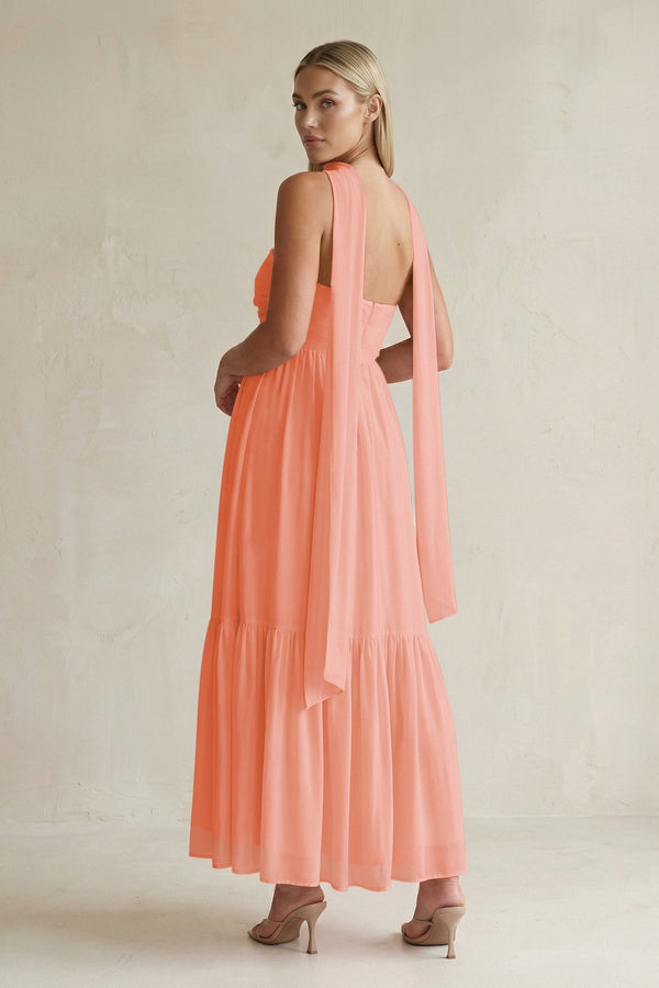 Strapless A - Line Chiffon Ruffled Bridesmaid Dress With Ribbon in Rosette - KissProm Bridesmaid Dresses