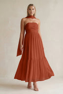Strapless A - Line Chiffon Ruffled Bridesmaid Dress With Ribbon in Spice - KissProm Bridesmaid Dresses