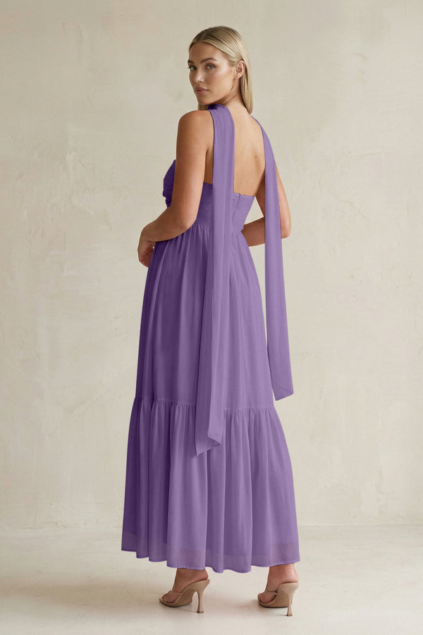 Strapless A - Line Chiffon Ruffled Bridesmaid Dress With Ribbon in Tahiti - KissProm Bridesmaid Dresses
