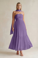 Strapless A - Line Chiffon Ruffled Bridesmaid Dress With Ribbon in Tahiti - KissProm Bridesmaid Dresses
