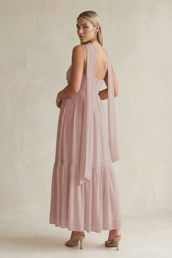 Strapless A - Line Chiffon Ruffled Bridesmaid Dress With Ribbon in Toffee - KissProm Bridesmaid Dresses