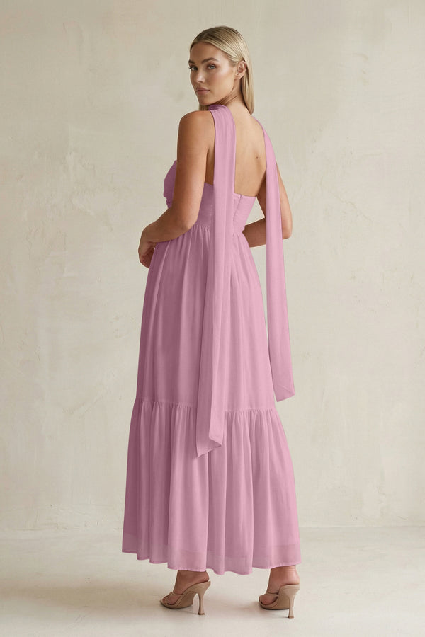 Strapless A - Line Chiffon Ruffled Bridesmaid Dress With Ribbon in Vintage Mauve - KissProm Bridesmaid Dresses