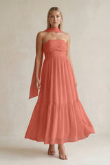 Strapless A - Line Chiffon Ruffled Bridesmaid Dress With Ribbon in Wild Rose - KissProm Bridesmaid Dresses