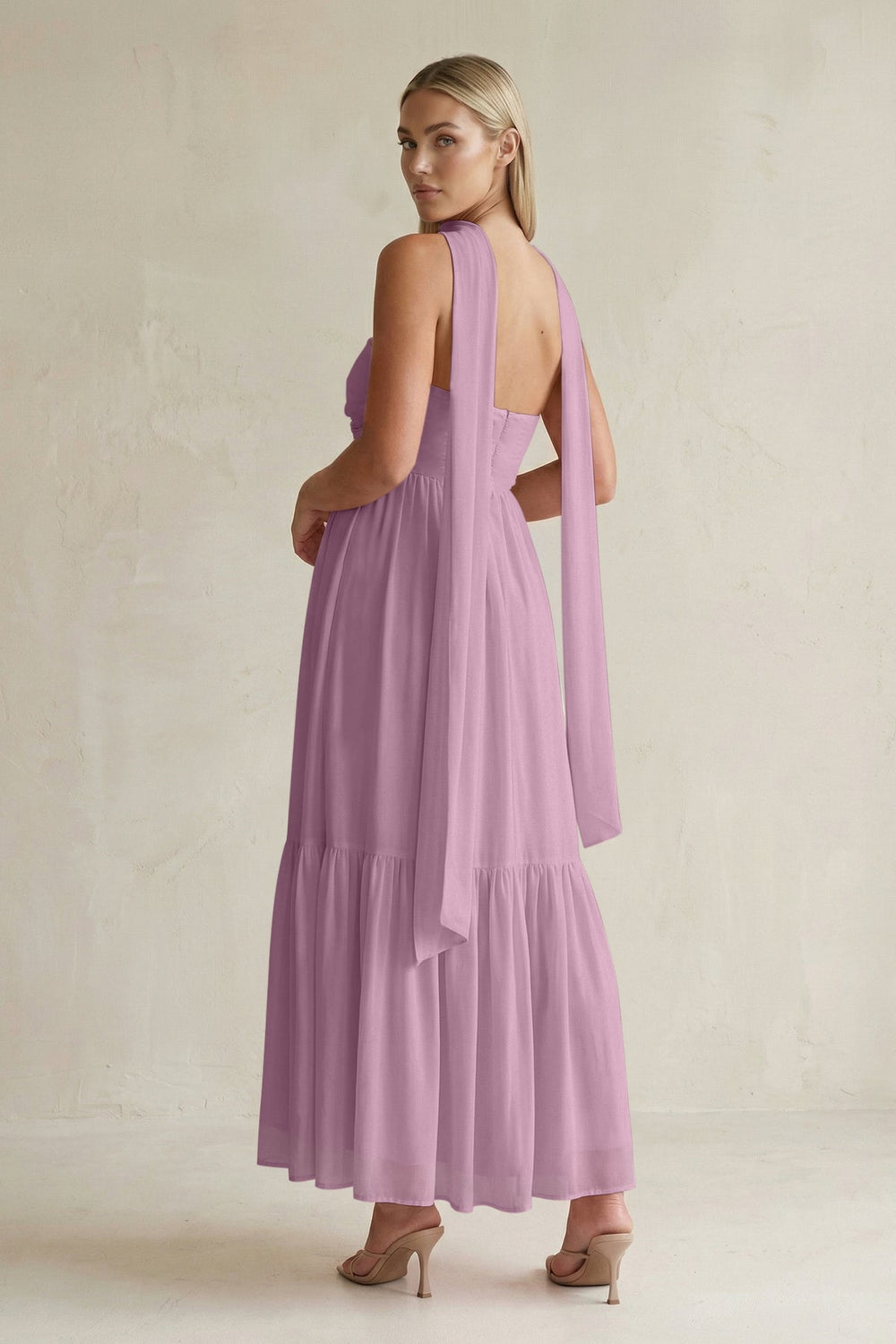 Strapless A - Line Chiffon Ruffled Bridesmaid Dress With Ribbon in Wisteria - KissProm Bridesmaid Dresses