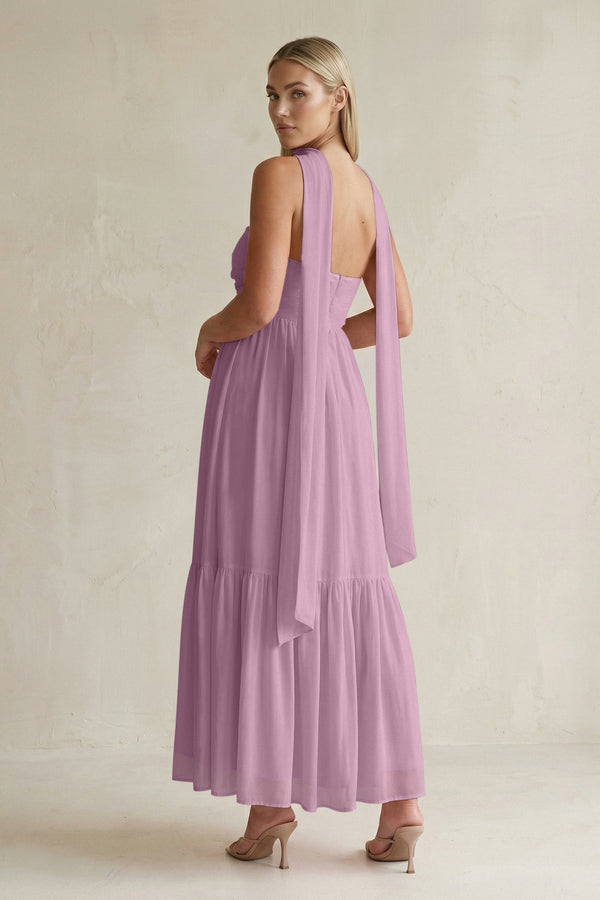 Strapless A - Line Chiffon Ruffled Bridesmaid Dress With Ribbon in Wisteria - KissProm Bridesmaid Dresses