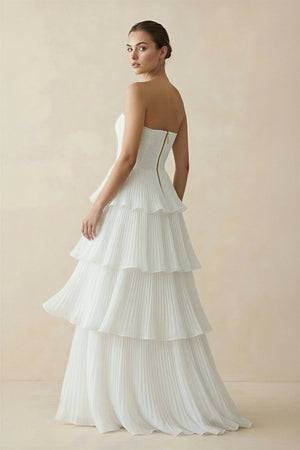 Cute A - Line Chiffon Strapless Tiered Wedding Dresses  – Wedding Dresses by KissProm | Available at KissProm