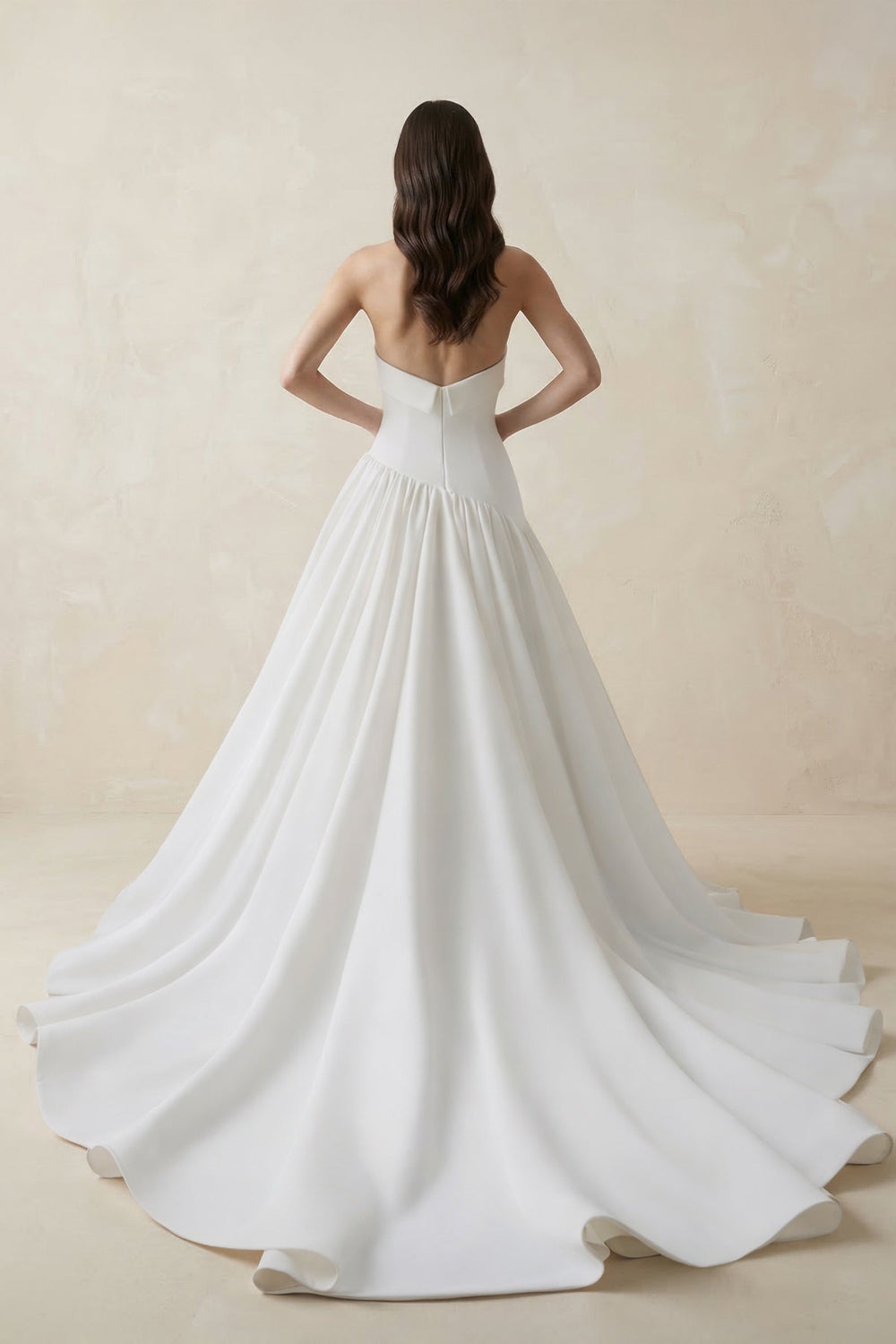 Strapless A - line Crepe Pleated Wedding Dress in White - KissProm Wedding Dresses