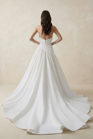 Strapless A - line Crepe Pleated Wedding Dress in White - KissProm Wedding Dresses