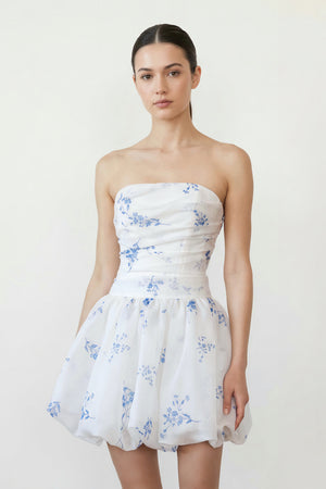 Strapless A-Line Floral Organza Graduation Dress - KISSPROM