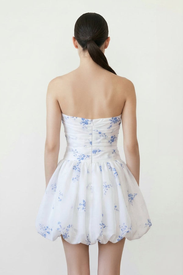 KissProm Strapless A-Line Floral Organza Graduation Dress, White / 4