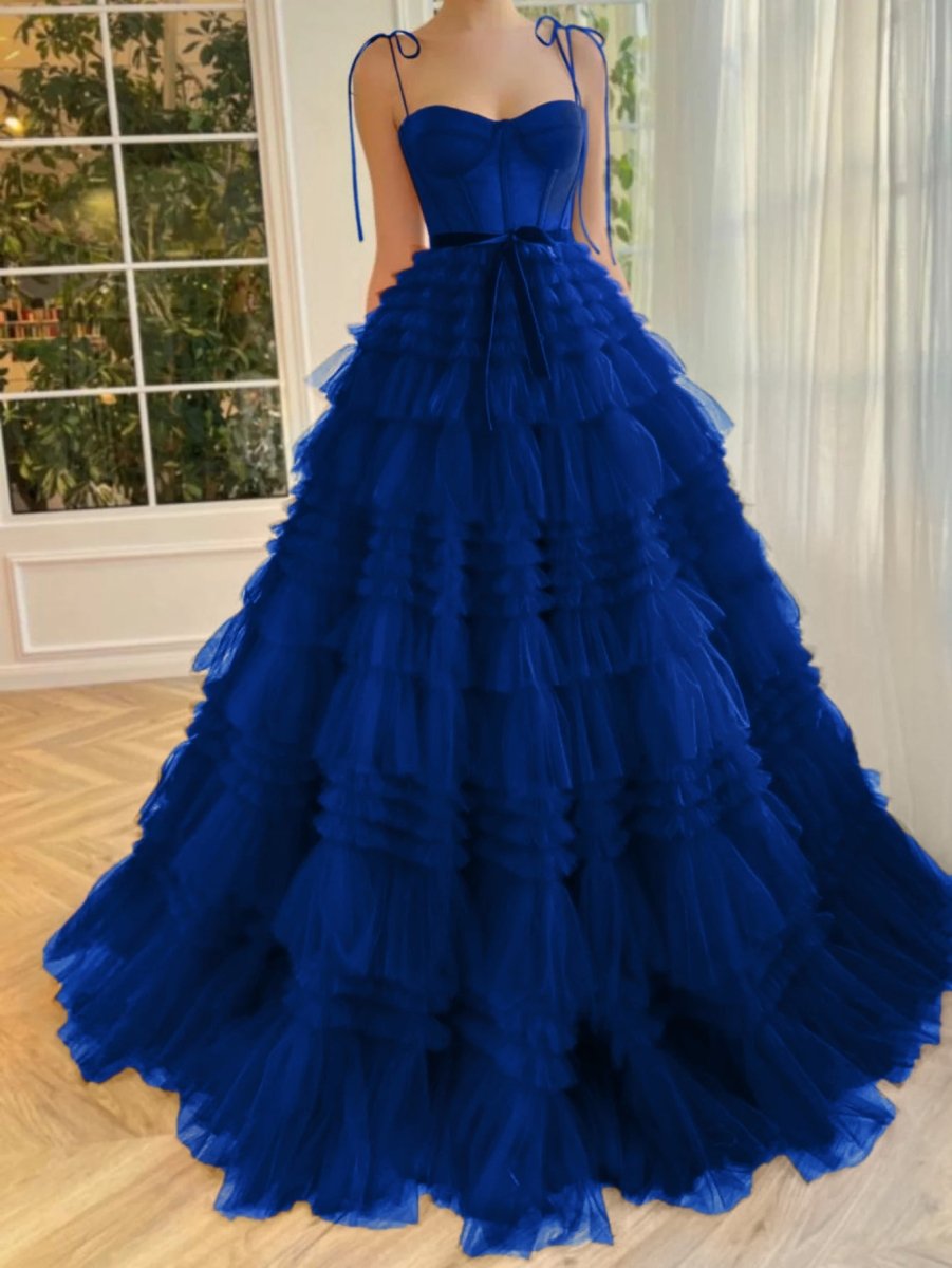 A Line Strapless Fuchsia Tiered Long Tulle Prom Dress, Red / Custom Size A Line Strapless Fuchsia Tiered Long Tulle Prom Dress, Red / Custom Size
