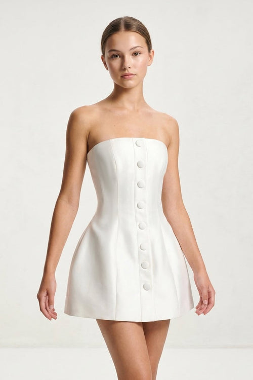 KissProm Strapless A-Line Graduation Dress With Button, Ivory / 0