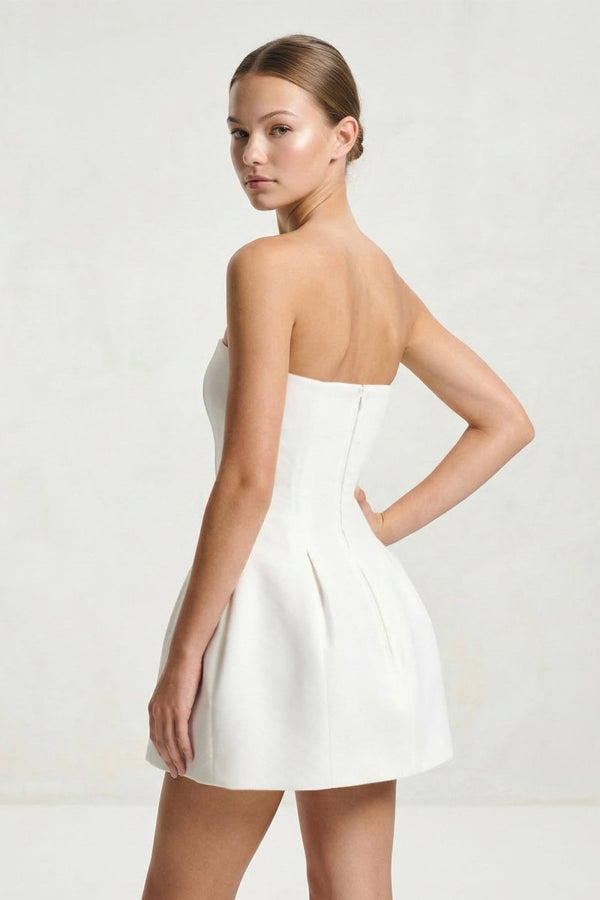 strapless dresses for graduation White A-line Knee-Length Homecoming Dress, Dress, MH590 or formal evening wear Strapless A-Line Graduation Dress With