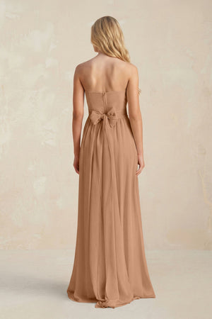 Strapless A - Line Pleated Chiffon Bridesmaid Dress With Slit in Bronzer - KissProm Bridesmaid Dresses
