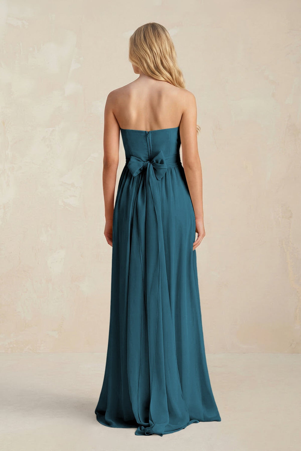 Strapless A - Line Pleated Chiffon Bridesmaid Dress With Slit in Dark Teal - KissProm Bridesmaid Dresses