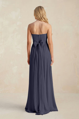 Strapless A - Line Pleated Chiffon Bridesmaid Dress With Slit in Dusk Blue - KissProm Bridesmaid Dresses