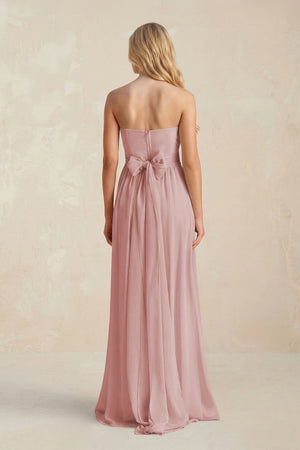 Strapless A - Line Pleated Chiffon Bridesmaid Dress With Slit in Dusty Rose - KissProm Bridesmaid Dresses