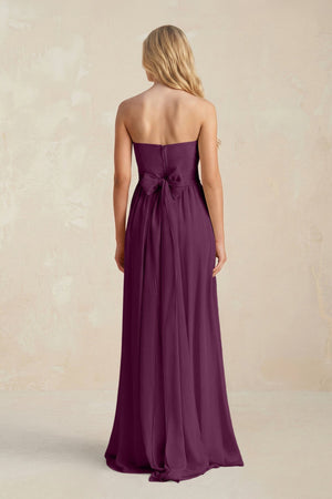 Strapless A - Line Pleated Chiffon Bridesmaid Dress With Slit in Fig - KissProm Bridesmaid Dresses