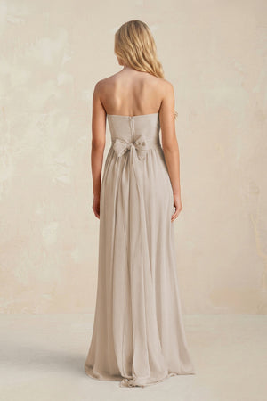 Strapless A - Line Pleated Chiffon Bridesmaid Dress With Slit in Frost - KissProm Bridesmaid Dresses